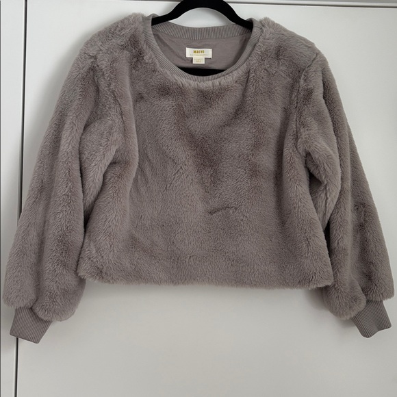 Anthropologie Maeve Faux Fur Sweatshirt in Gray - Picture 5 of 8